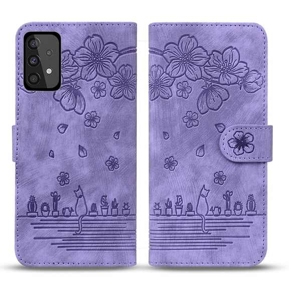 Allytech for Samsung Galaxy A32 5G 6.5" Wallet Case,Shockproof Full Protection Embossed Pattern Leather Magnetic Flip Card Slots Kickstand Phone Cover,Purple