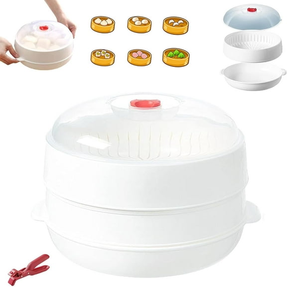 Microwave Oven Steamer, 2025 Upgraded Multifunctional Microwave Vegetable Steamer with a Transparent Lid and Tray, for Microwave Kitchens (2 Layer)