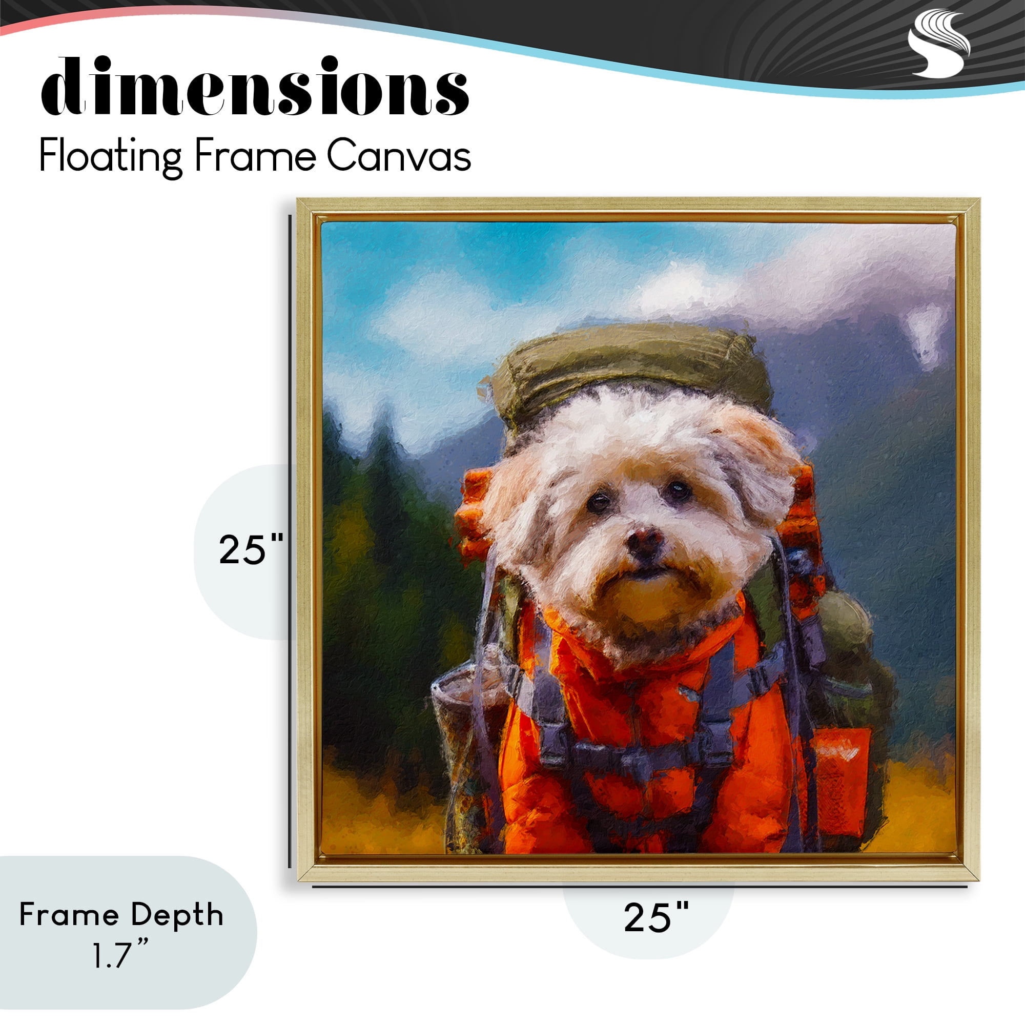 Stupell Industries Adventuring Hiker Dog Gold Framed Floater Canvas Wall Art, design by Sean Parnell