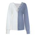 thumbnail image 3 of Women Pullover Button Long Sleeve Loose Knitted Splicing Lace Sweater Top, 3 of 5