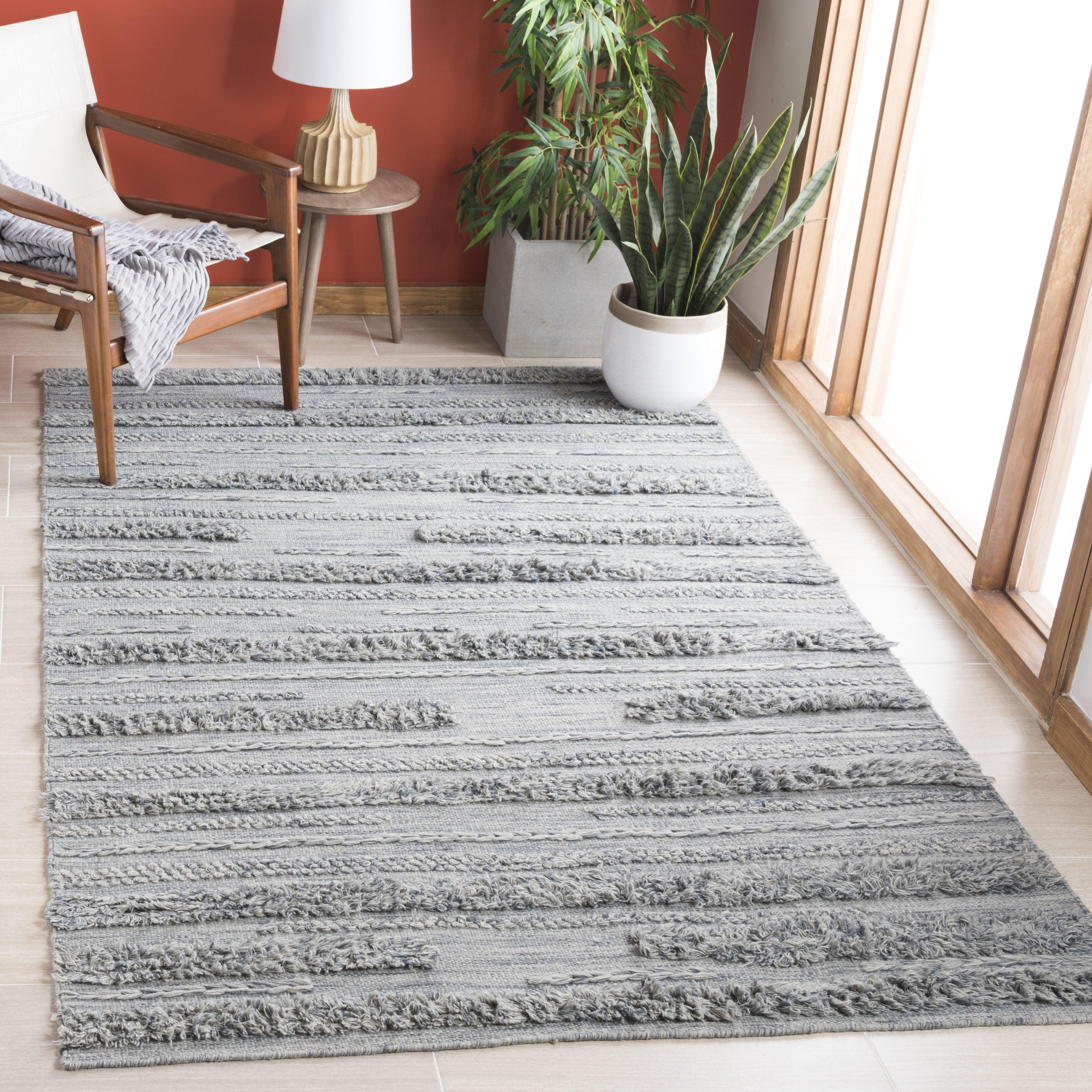 SAFAVIEH Vermont Zavanna Striped Area Rug, Grey/Ivory, 6' x 6' Square