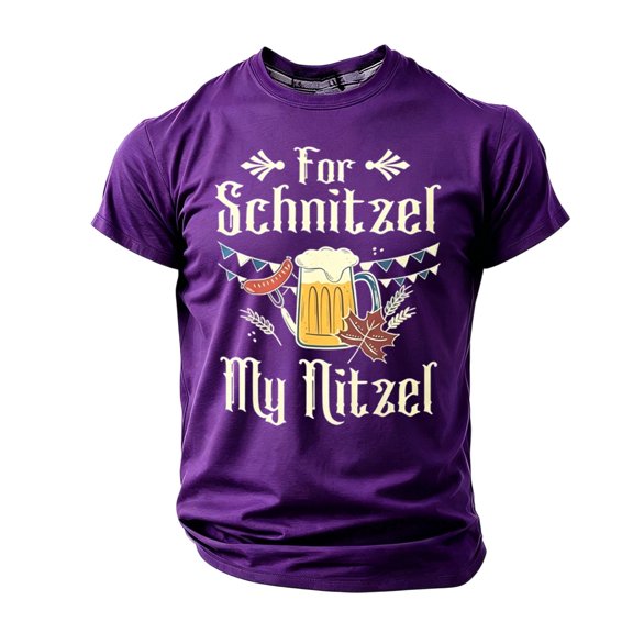 Kids Oktoberfest Print Short Sleeve T-Shirt For Schnitzel My Nitzel Mug Sausage Graphic Tee Classic Crew Neck Casual Summer Top for Festival Daily Wear(Purple,2-3 Years)