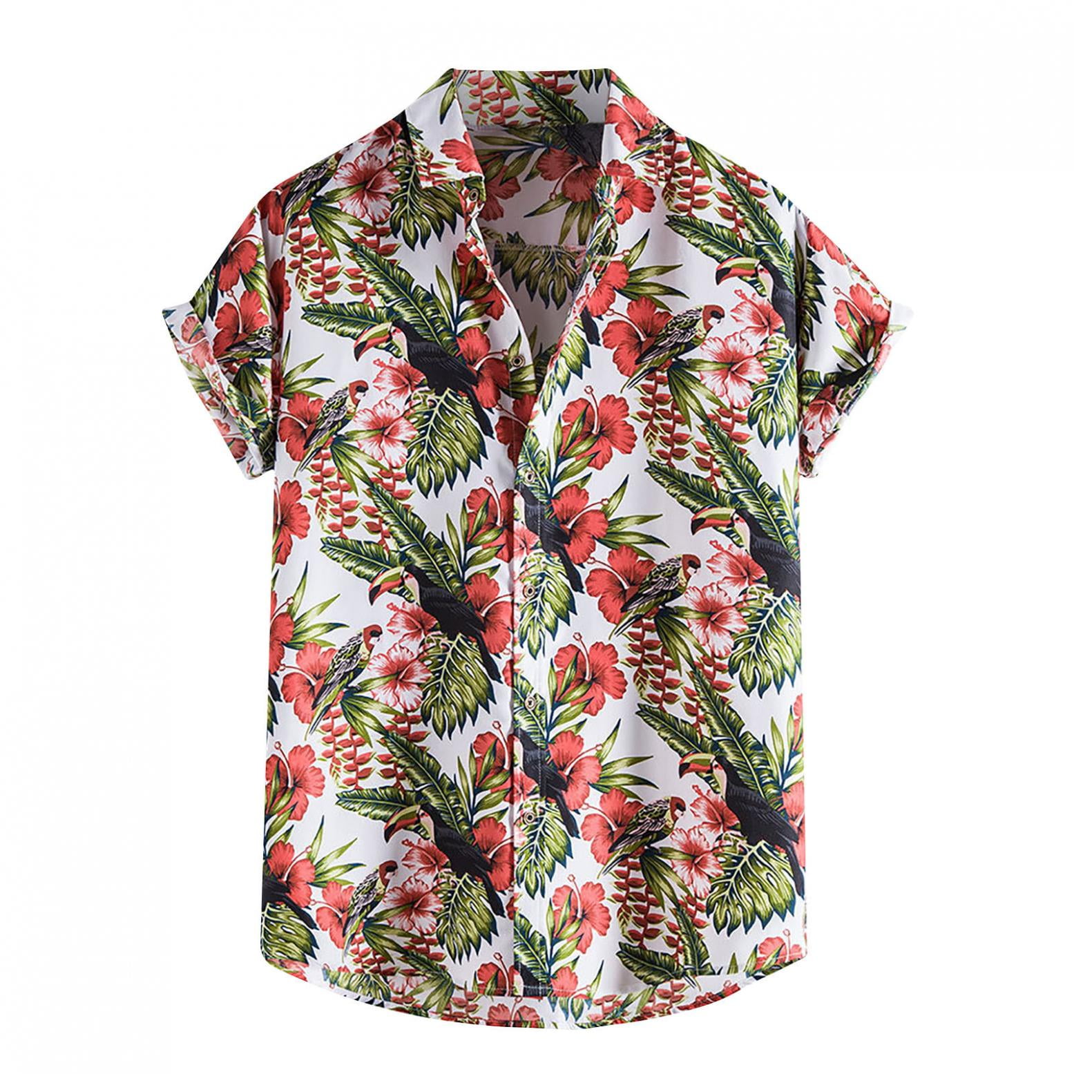Zimaes-Men Silm Fit Hawaiian Floral Print Beachwear Short Sleeve Western Shirt