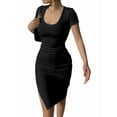 thumbnail image 2 of Women's Knit Ribbed Short Sleeve Bodycon Mini Dresses Crew Neck Slim Dress for Summer Black S, 2 of 7