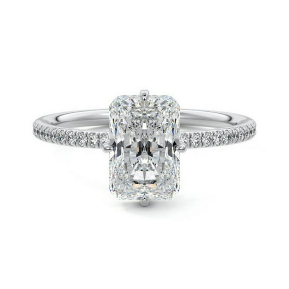 Brig Jewel Radiant Cut 1.7 Ct Lab Created Diamond Wedding Anniversary Ring - 14K White Gold Plated Diamond Women's Ring - Diamond Anniversary Gifts - Hidden Halo Women's Ring - Gifts for Birthday