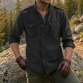 thumbnail image 5 of LMOIPLI Men's Stand Collar Long Sleeve Cargo Shirt Epaulet Detail Multi‑Pocket Design Lightweight Casual Top for Outdoor Daily Wear Black XXXL, 5 of 5