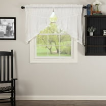 VHC Brands Sheer Petticoat Solid Color Cotton Farmhouse Kitchen Curtains Rod Pocket Drawstring Ties Ruched Ruffle Prairie Swag Pair, Soft White