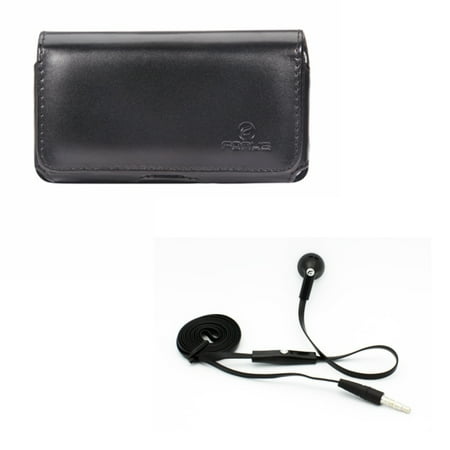 Belkin Hands Free Leather Case - Black Leather Phone Case w Flat Wired Headset MONO Hands-free Earphone w Mic M4E for BLU Vivo XI, Studio X8 HD, Pure View, R1 Plus, Life One X3 X2, Grand M, 5R 5, Advance 5.0 - CAT S40