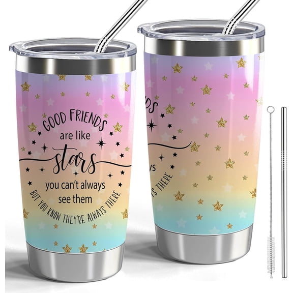 Friendship Gift Best Friends 20oz Stainless Steel Tumbler with Lid and Straw Good Friends Are Like Stars You Can''t Always See Them But You Know They''re Always There (Good Friends-Star)