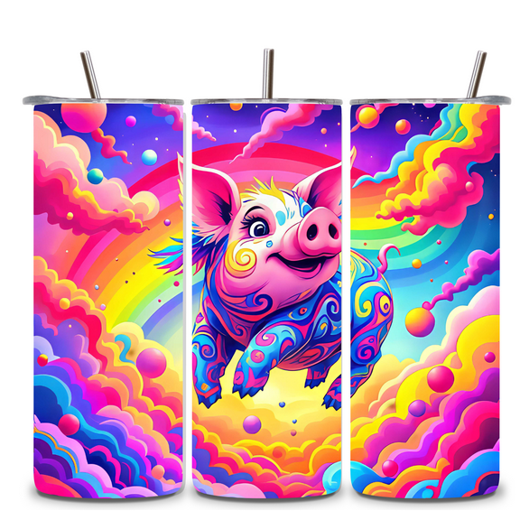 Alpha Printing 20oz Stainless Steel Tumbler – Colorful Pig Full-Wrap Farm Animal Artwork, Bright Pop-Art Design, Insulated Travel Mug
