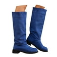 thumbnail image 3 of Gyexs Suede Boots for Women Wide Calf Round Toe Arch Support Heel Comfortable Booties Slouchy Fall Winter Pull on Tall Boots Blue & Size 5.5, 3 of 9