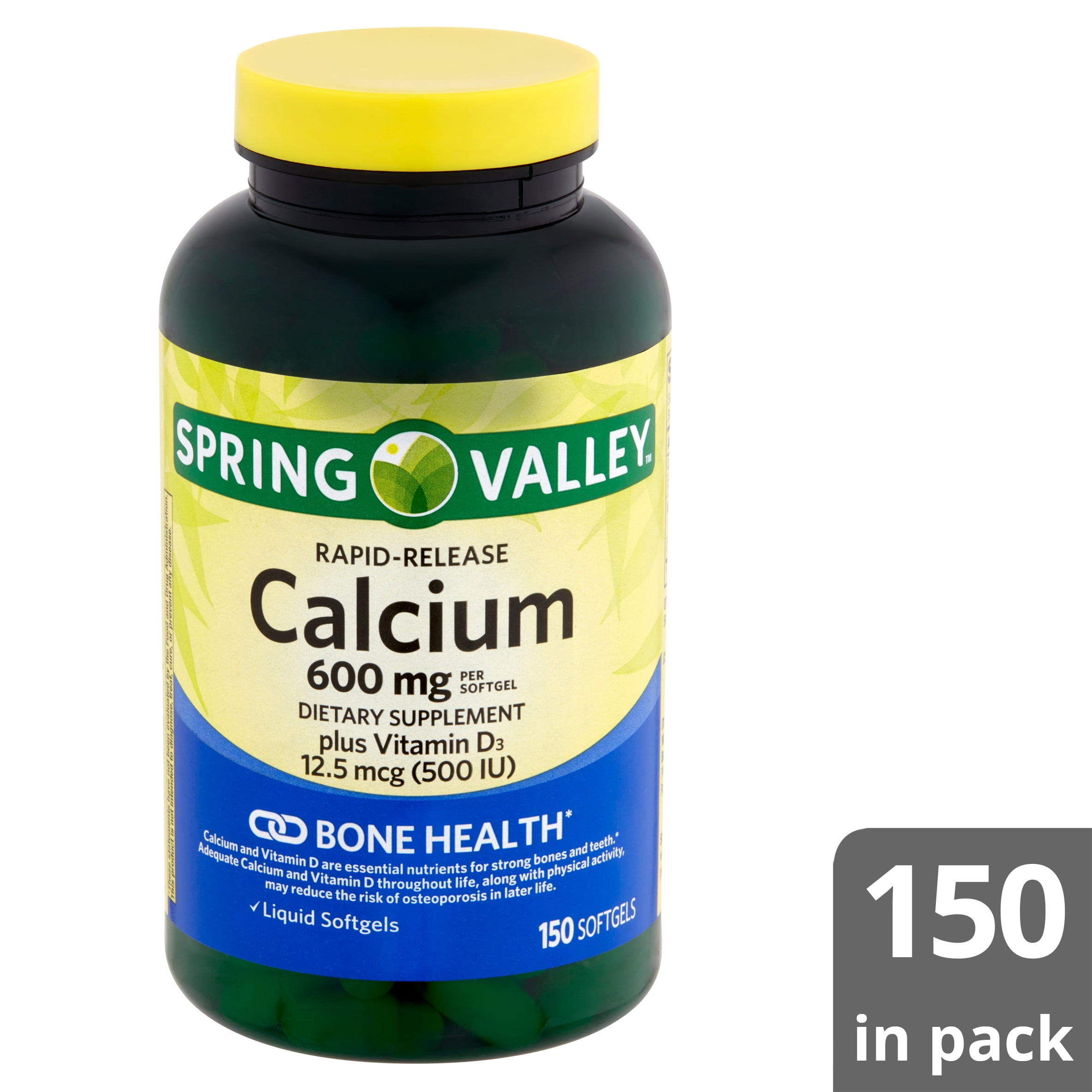 Spring Valley Rapid-Release Calcium 600 MG + Vitamin D, Softgels, 150 Count