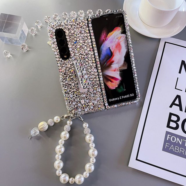 Funda de teléfono de lujo con diamantes de imitación para Samsung Galaxy Z Fold 3, Bling, funda de teléfono plegable 4 qym unisex