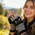 thumbnail image 5 of Cat Embroidery Splicing Knitted Gloves, Fingerless Gloves For Women,Cute Cat Embroidery Splicing Womens Knitted Glove, Warm Cozy Winter Vintage,Warm Glove,Cat Embroidery Splicing Knitted Gloves, 5 of 8
