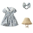 thumbnail image 2 of LSLJS Robe d'Été à Bretelles pour Tout-Petit Fille, Imprimé de Fleurs, avec Chapeau et Épingle à Cheveux, Robes pour Filles ( Bleu, 3-4 Ans ), 2 of 9