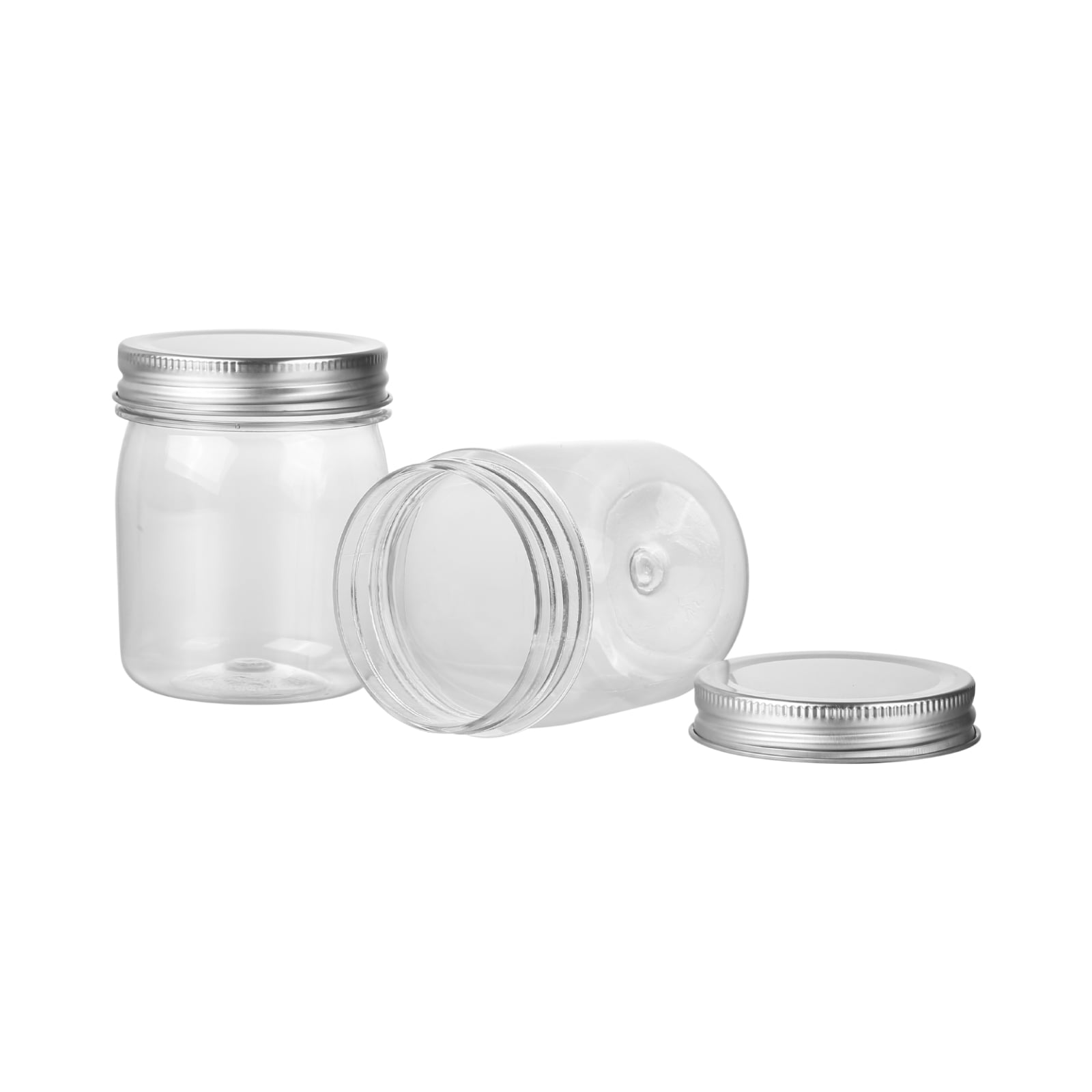 Novelinks 8oz Plastic Jars with Lids 16 Pack Kitchen Storage Containers Clear Plastic Slime Storage Jars Coffee Canister,Silver