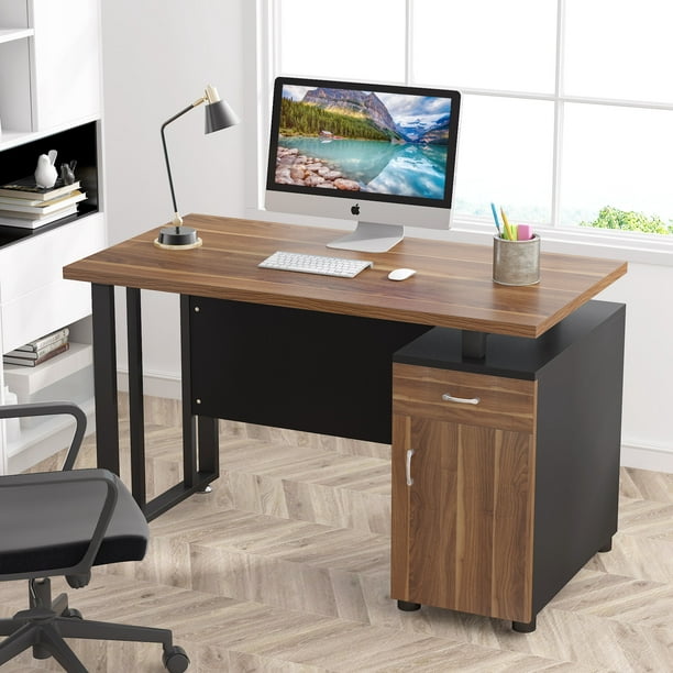 Tribesigns 47 Inch Computer Desk With Drawers And Storage Cabinet Modern Office Desk Study Writing Table Executive Desk For Home Office Bedroom Walmart Com Walmart Com