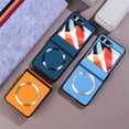 thumbnail image 3 of Built-in with Screen Protector for Samsung Galaxy Z Flip 5 5G Magnetic Case,Compatible with Magsafe, Flip5 Cloth Skin Vintage Women Men Cover (Blue), 3 of 12