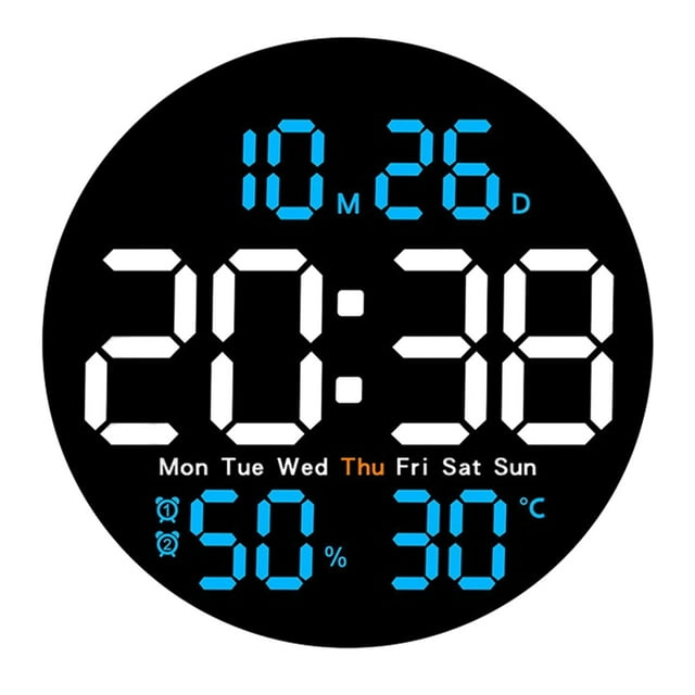 Décorations pour la Maison, Horloge Ronde Multifonction avec Télécommande, Horloge Murale pour Salon, Horloge Électronique Numérique Silencieuse, Écran Couleur