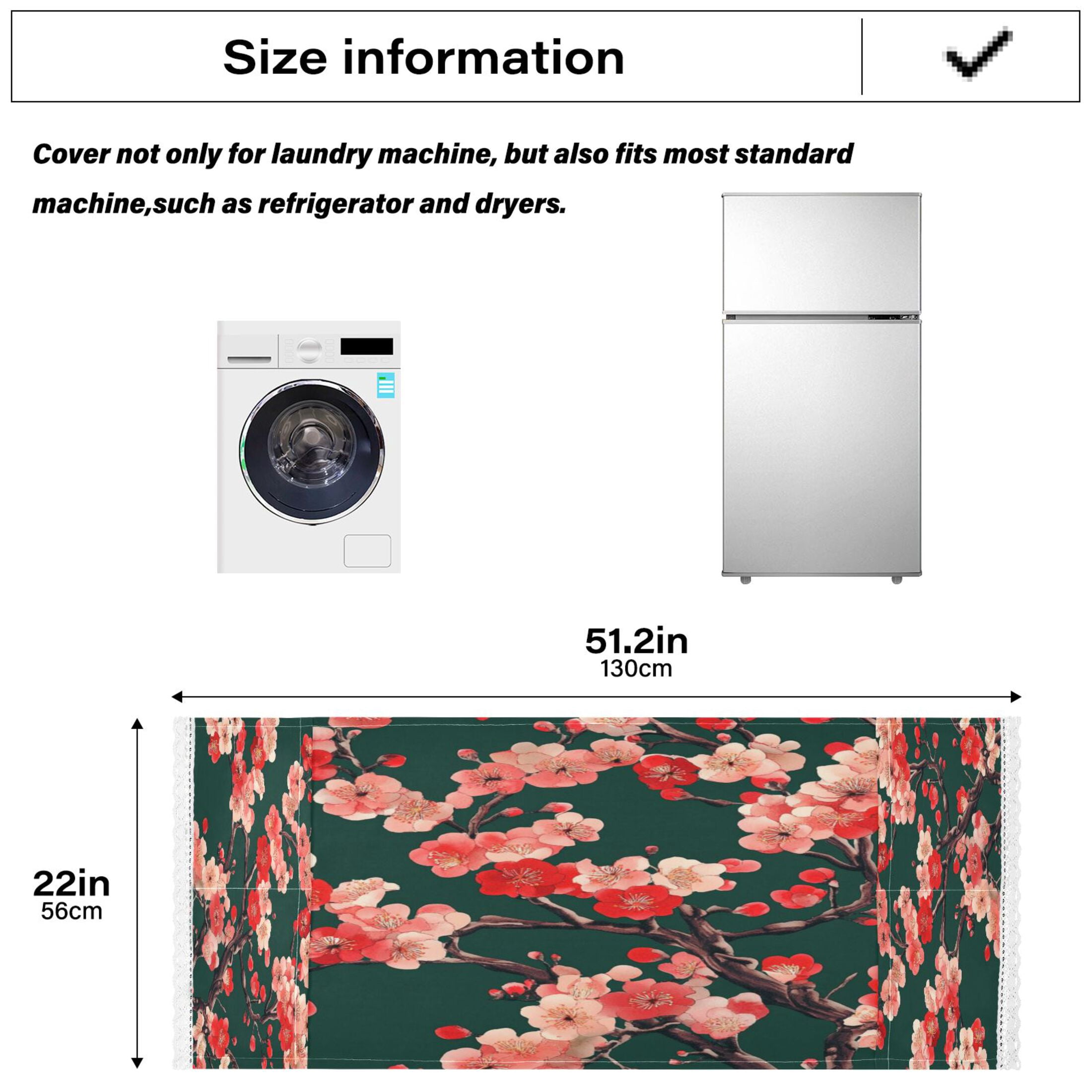 Plum BlossomWasher and Dryer Covers Dust-Proof and Oil Resistant Fridge Cover with 4 Storage Pockets Washing Machine Top Cover for Laundry Kitchen Home 51.2 x 22 In