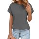 thumbnail image 1 of Tops de Verano de Mujer Suelto Ajuste Primavera Y Verano Suéter Casual Color Sólido Manga Corta Cuello Redondo, Camiseta Suelta de Poliéster, 1 of 9