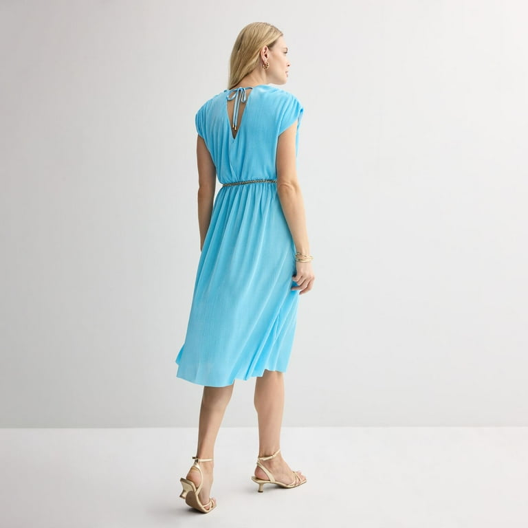 Women's INTEMPO Plisse Midi Dress Color: Blue Size: MEDIUM - Walmart.com