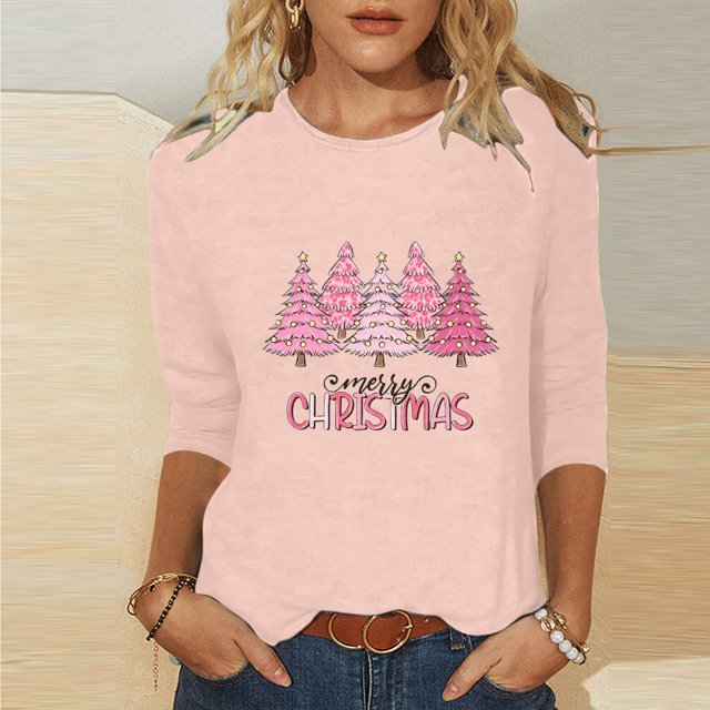 Qertyioot Christmas Chandail en Molleton Décontracté pour Femmes, Manches Longues Col Rond Imprimé Ample