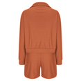 thumbnail image 4 of Abomasnow Lounge Sets for Women 2 Piece Ribbed Knit Pajama Outfits Casual Long Sleeve Lapel Tops and Drawstring Shorts, 4 of 5