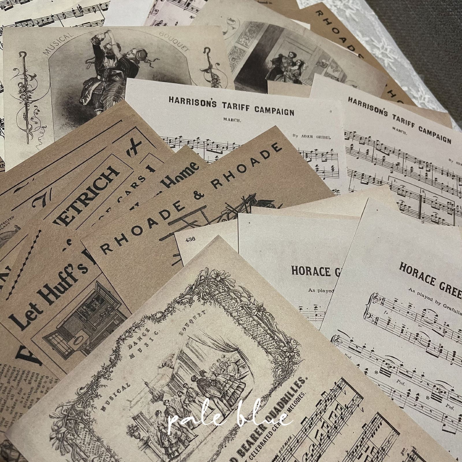 60 Sheets Vintage Floral and Newspaper Sheet Music Scrapbook Paper - Junk Journal DIY Materials