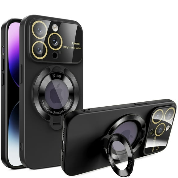 Allytech iPhone 12 Mangetic Case, Compatible with Magsafe Kickstand Camera Lens Protective Shockproof Bumper Rugged Hybrid Phone Case for Apple iPhone 12 - Black