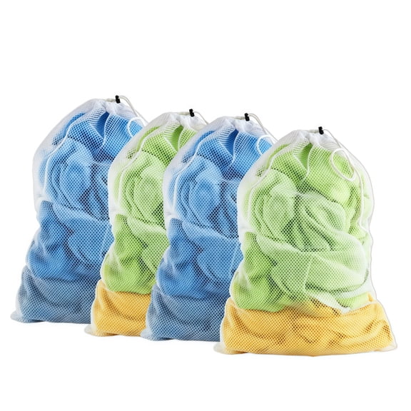 4 Pack 24" x 36" Large Mesh Laundry Bags – Durable, Machine Washable with Secure Drawstring Closure, for Home, Travel, College Dorms