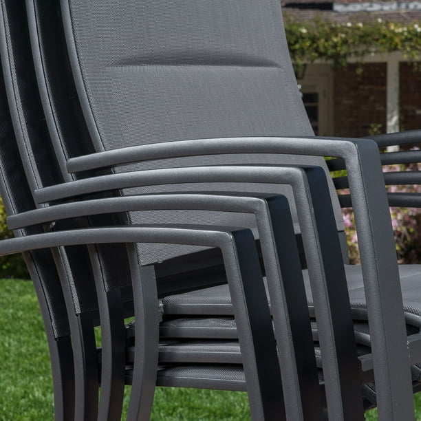Cambridge Nova 7 Piece Outdoor Dining Set with 6 Padded Sling Chairs in Gray and a 40 x 118 Expandable Dining Table Walmart Business Supplies