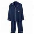 thumbnail image 5 of Kyntgho Men's Two Piece Pajama Set, Long Sleeve Button Front Pajama Shirt with Piping and Straight Pants, 5 of 7