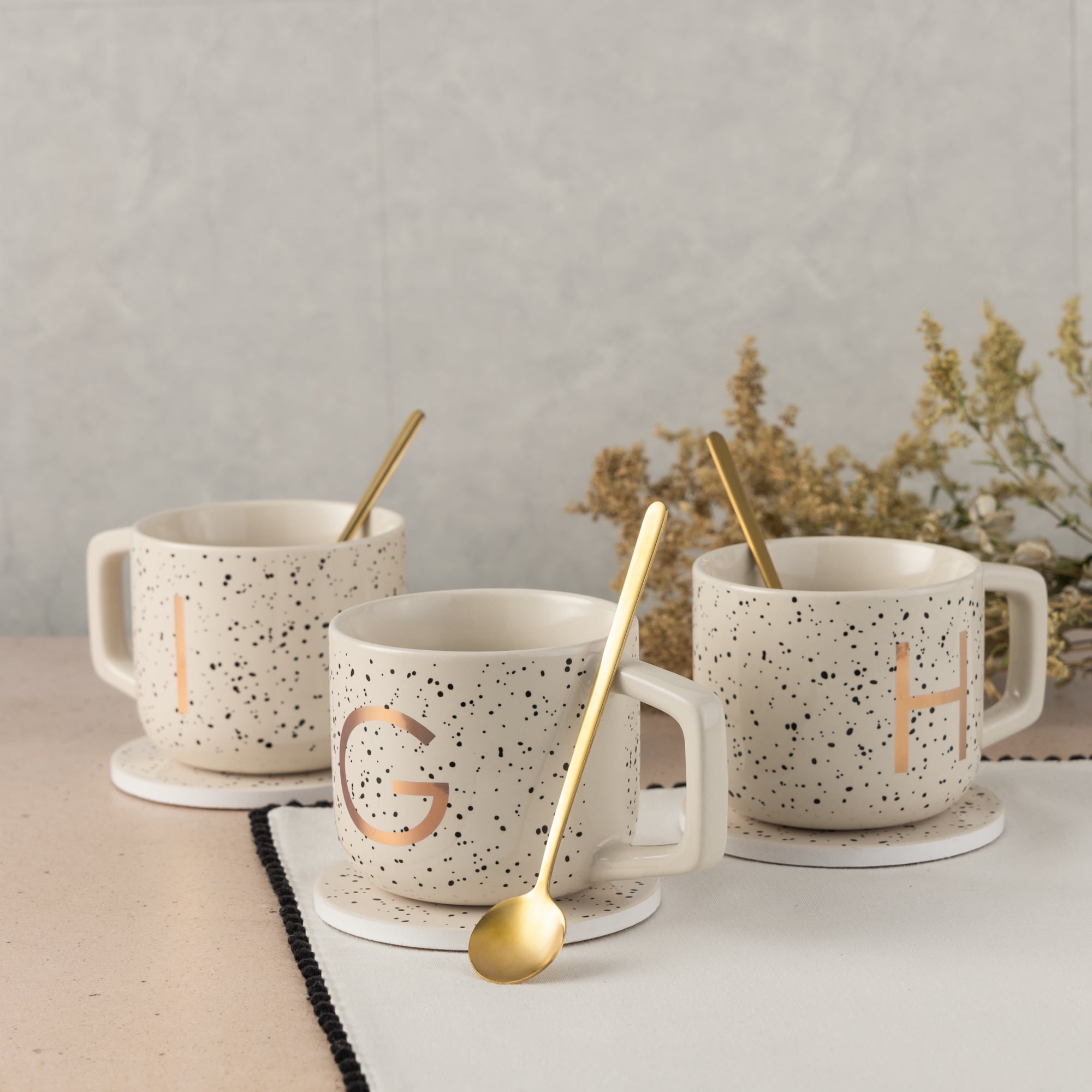 Thyme & Table 13.5 fl oz Monogram G Stoneware Mug, Coaster and Stir Set