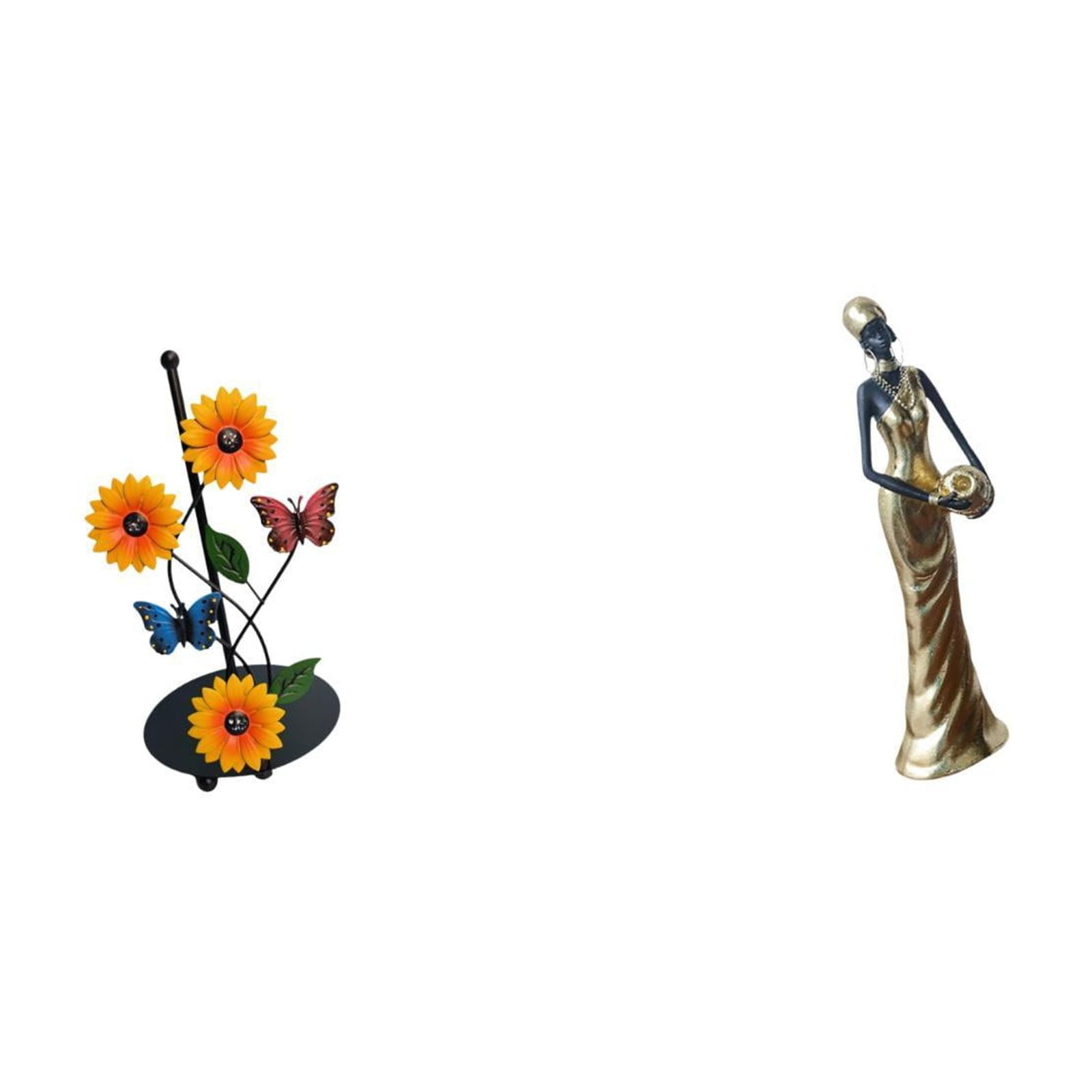 Fiocias Toilet Paper Holder African Women Figurine Paper Towel Holder Countertop African Tribal Lady Statue Handmade Resin Ornament Featuring Iron Constructio