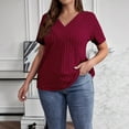 thumbnail image 2 of Kaemgyyd Womens Plus Size Summer Tops Fashion Solid Color Knit Ribbed Shirts Casual V Neck Short Sleeve Work Tshirts, 2 of 7