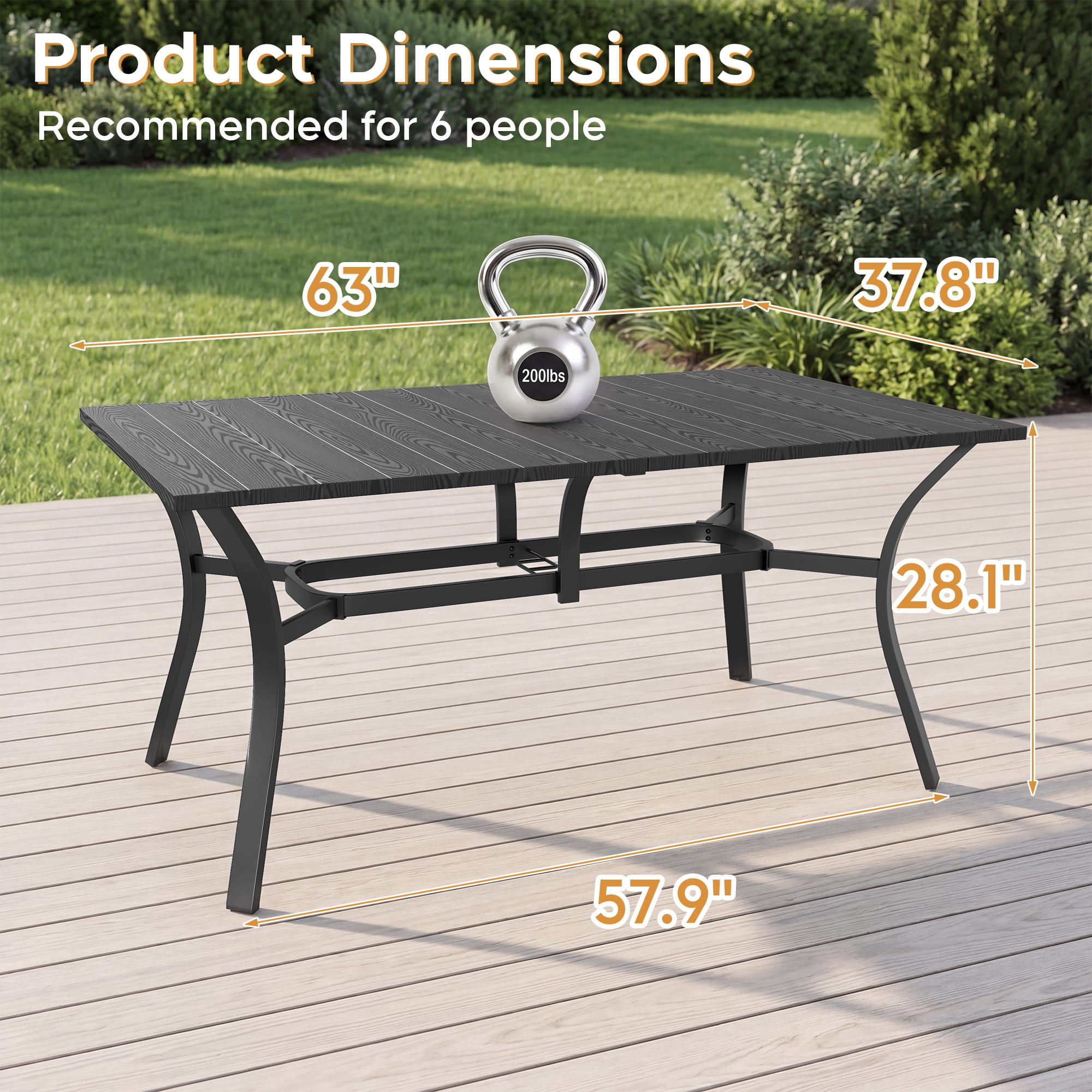 1 Pieces Oudoor Indoor Dinning Rectangular table Black Color