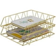 thumbnail image 1 of Desktop File Organizer Metal Stackable Letter Tray Paper Holder Rack, 2 Pack, Gold, 1 of 6