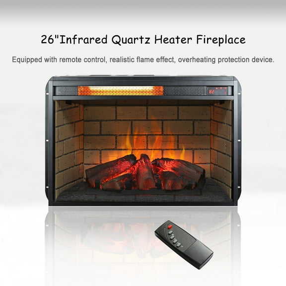 HestiNysus 26 inch infrared quartz heater fireplace insert -woodlog version with brick