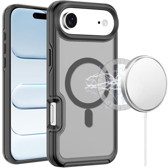 For iPhone 17 Air Glossy Oil Premium Hybrid Case Cover - Black