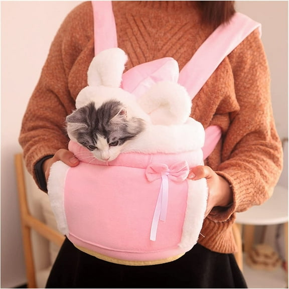 Warm Pet Carrier Bag Small Cat Dogs Backpack Winter Plush Pets Cage for Outdoor Travel Pet Hanging Chest Bags 6kg Load-Bearing (Color : Pink, Size : Large)