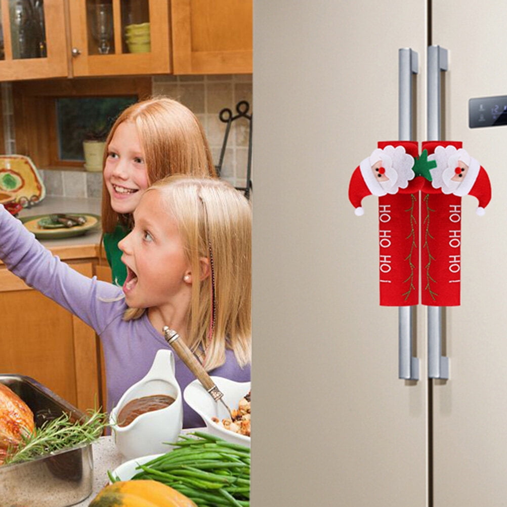 6-Pack Felt Refrigerator Handle Covers with Santa Design, Christmas Decorations, Protective Kitchen Appliance Door Handle Protectors