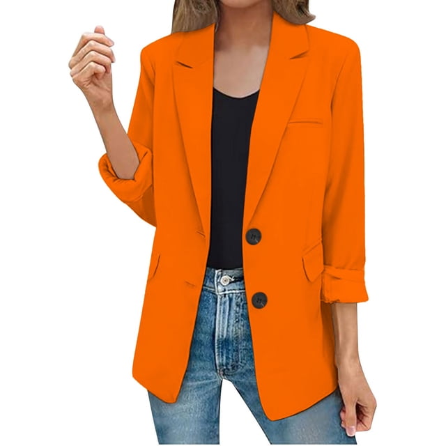 Clearance! Lisingtool Womens Casual Jacket Pockets Long Sleeve Open Front Button Work Lapel Button Jacket