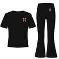thumbnail image 4 of SOOMLON Back to School Outfits for Girls Bow Short Sleeve T Shirts Casual Flare Pants 2PC Summer Weekend Matching Set, 4 of 6