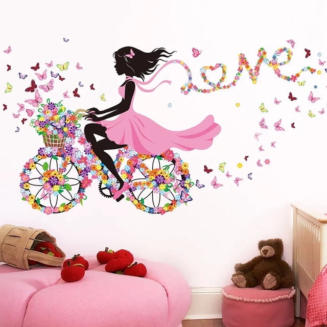Vinil Decorativo Infantil Mariposa Adolecentes Niñas H&JESS flores bicicleta