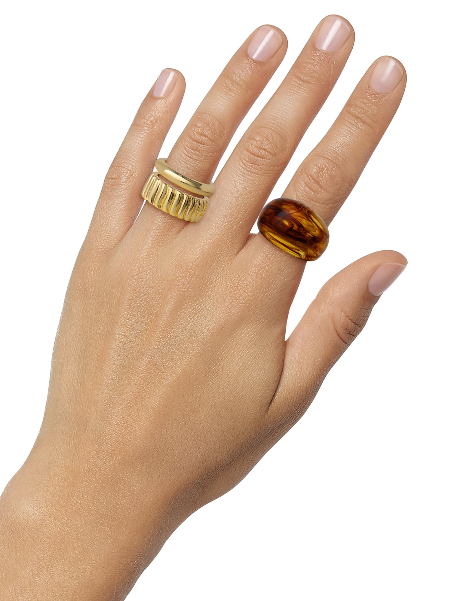 Jessica Simpson Women's Gold-Tone and Tortoiseshell Ring Set, 3-Pack