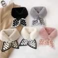 thumbnail image 2 of Women Scarf Dot Pattern Fish Tail Fluffy Patchwork Scarf Faux Rabbit Fur Windproof Neck Warmer for Outdoor, 2 of 8