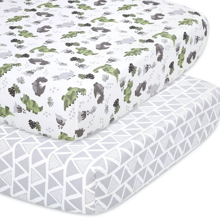 UPC: 0813557016840 | The Peanutshell White and Green and Gray and Multi-color Dinosaur Microfiber Sheet Sets Crib Bed Deep Pocket and Washable (Count 2)