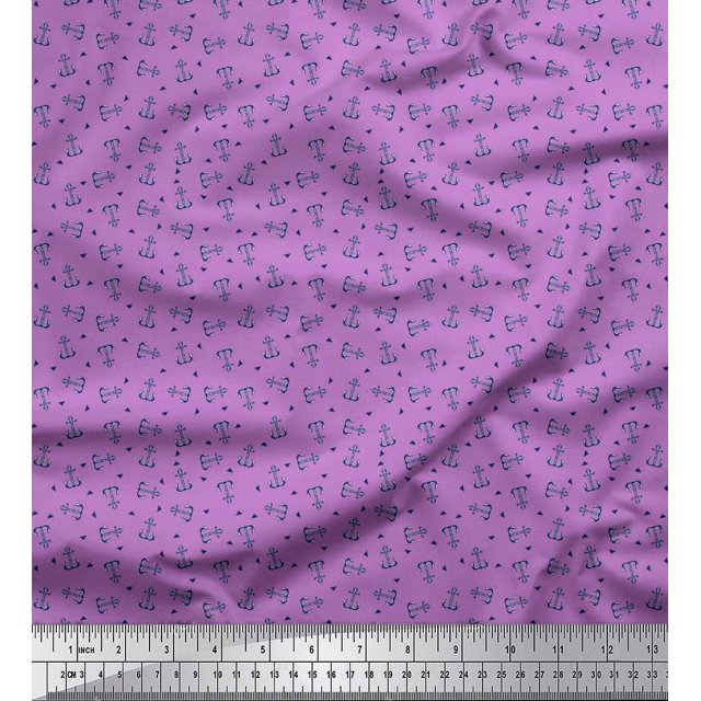 Soimoi Moss Georgette Fabric Triangle & Anchor Hook Nautical Print Sewing Fabric Yard 42 Inch Wide