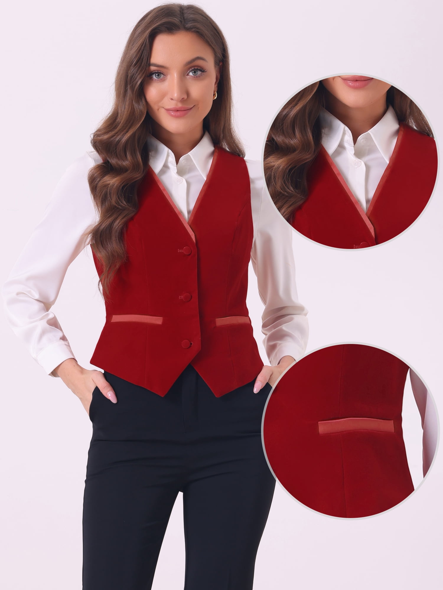 DARING DIVA Women's V Neck Retro Velvet Racerback Steampunk Vest S Red